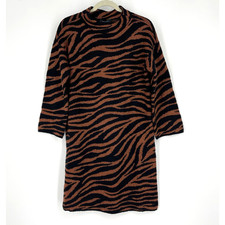 Ann Taylor Mockneck Animal Print Sweater Dress Medium NWT Black Brown Sparkly