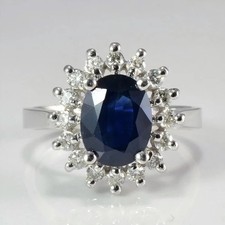 1.50Ct Lab Created Blue Sapphire Diamond Cluster Halo 14k White Gold Plated Ring