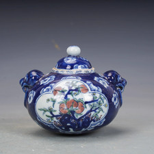 Arte coleccionable hecho a mano pintura bajo esmalte porcelana roja melocotón maceta