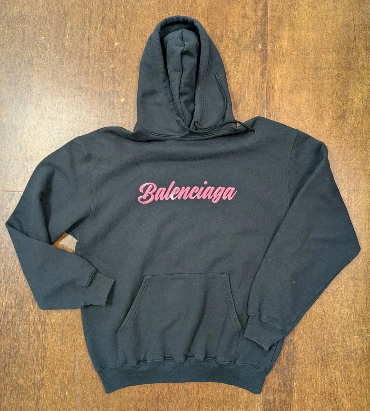 Balenciaga — Balenciaga Glossy Logo Hoodie Hot Pink Black Mens Size XS