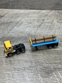 Vintage 1980s Micro Machines Truck Semi Flatbed Logging Yellow & Blue Galoob
