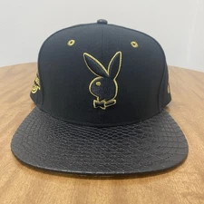 Lids Playboy Gold side patch gold UV Strapback Black Hat cap