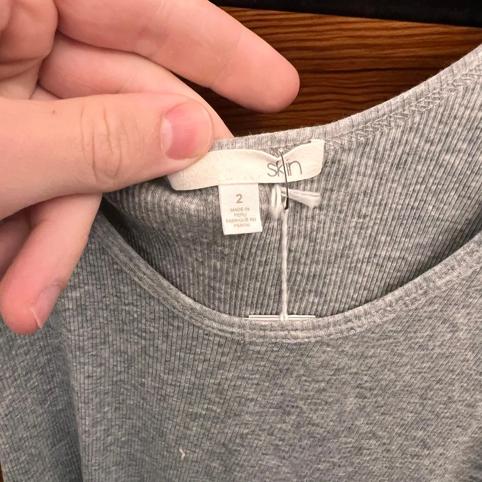 Camiseta sin mangas SKIN de algodón rasia para mujer talla 2 PR1012R gris jaspeado nueva con etiquetas Foto 3 de 4