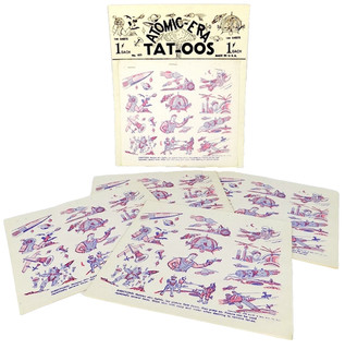 Atomic Era Tat oos 1953 original store card & 77 sheets rub on transfer tattoos