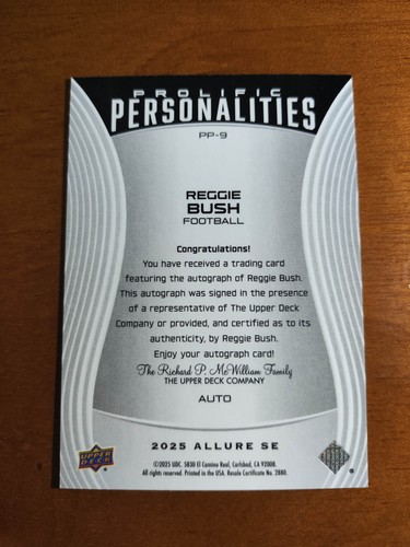 Reggie Bush 2025 Upper Deck Allure SE Prolific Personalities Auto - Picture 2 of 2