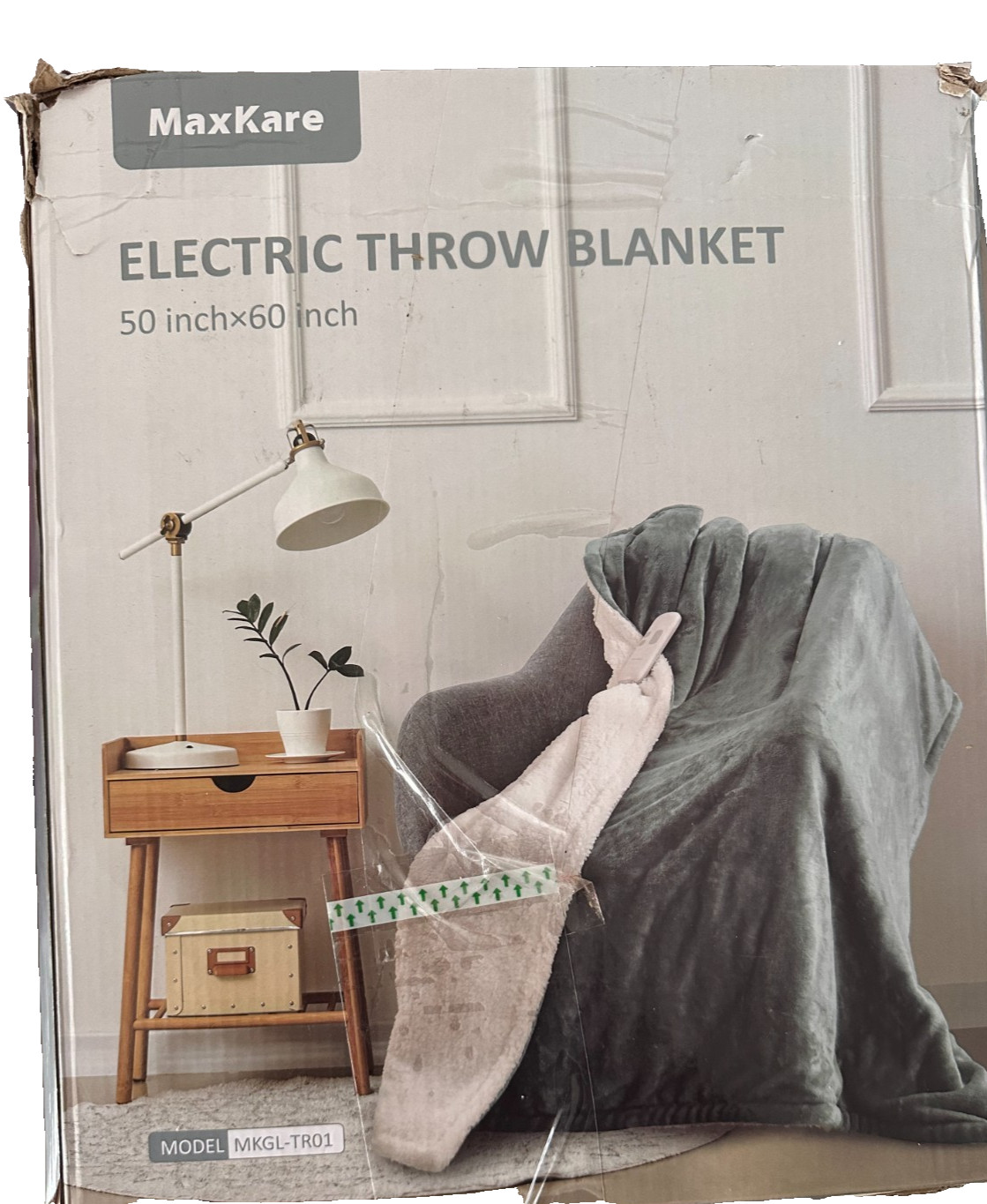 MaxKare Electric Heated Throw Blanket 50x60 Soft Warm Gray Open Box