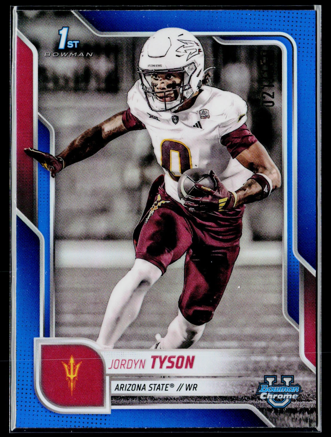 2025 Bowman University Chrome #31 Jordyn Tyson Blue Refractor #/150