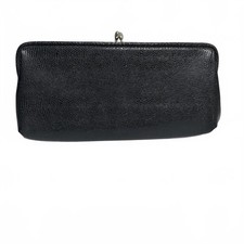 Vintage Black Vegan Leather Clutch w/ Optional Strap 10.5" Long Silver Hardware