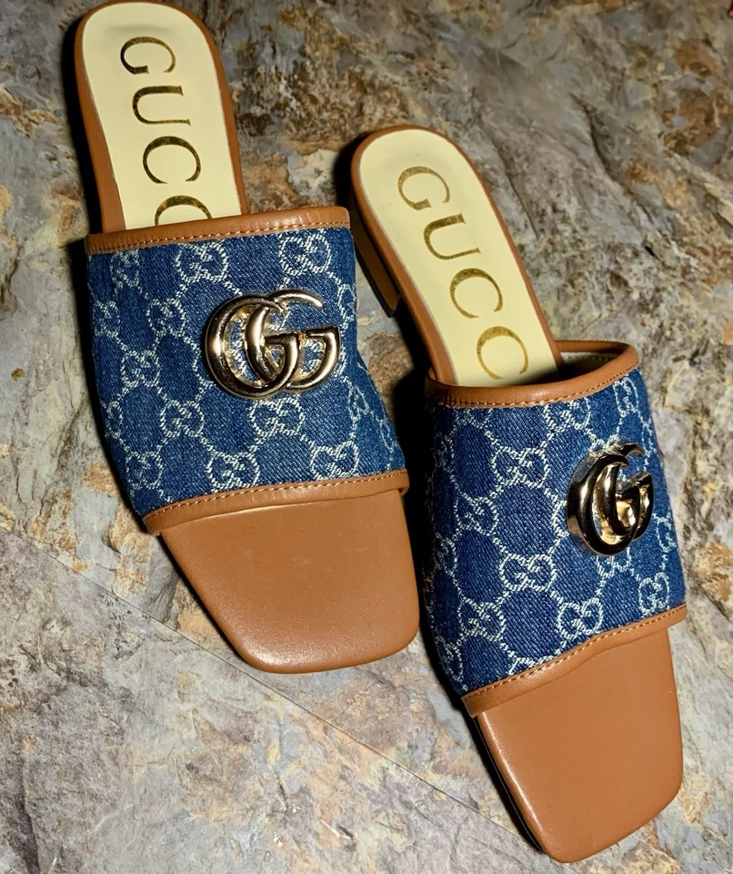 Sandalias GUCCI Marmont Jolie Slide Talla 41 EE. UU. 21 Planas Azul GG Monograma Mules Foto 2 de 4