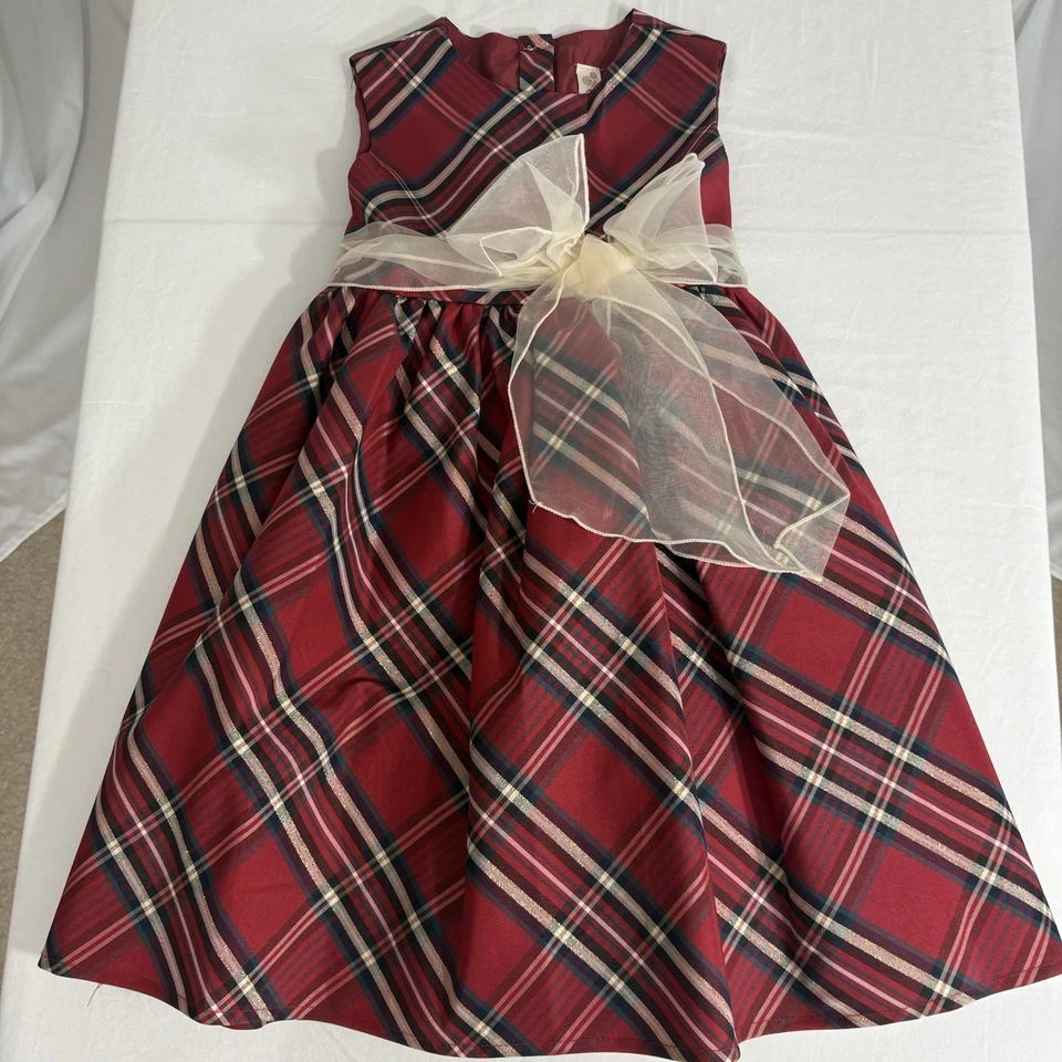 Vestido de vacaciones Cherokee para niñas sin mangas rojo a cuadros talla 4 Foto 3 de 4