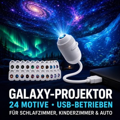 24 in 1 Holografischer Galaxy Projektor USB Nachtlicht 360° Decke Auto Innenraum