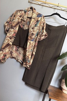 BUNDLE DEAL Vintage Silk Map Shirt and   NWT Rachel Zoe Knit Set | M-L