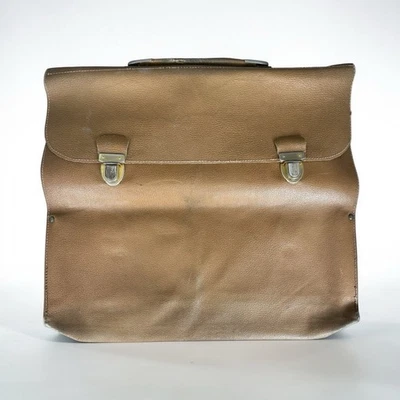 Porte-documents vintage cuir marron rétro ancien cartable mallette de bureau - Photo 1/4
