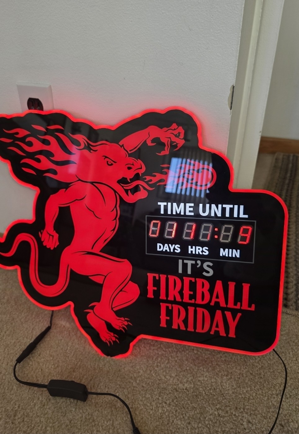 Fireball LED Lighted Countdown Advertising Sign - Time Until Fireball Friday