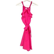 Sezane Nohola Ruffle Dress UK6 Pink Belted Halter Neck Keyhole Back