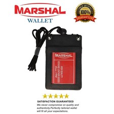 New Leather Neck Strap ID Badge Card Holder Pouch Wallet Black Tag Press Pass