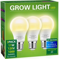 Briignite 3-Pack 11W E26 Full Spectrum LED Grow Light Bulb 100W Equivalent