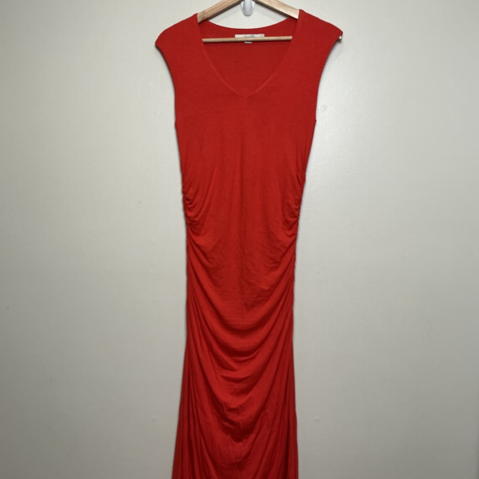 BODEN Womens Dress Size 4 Long Cosima Jersey Rouched Sleeveless Red Midi V-Neck