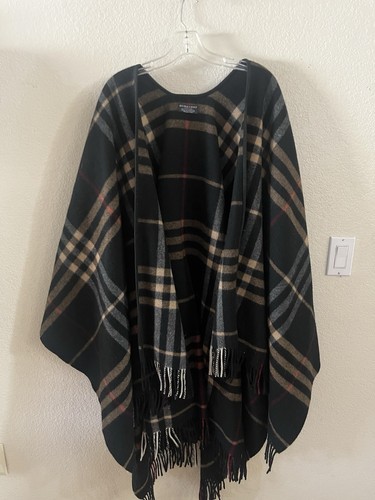 BURBERRY London Black Multi Nova Check 100% Lambswool Fringed Shawl Cape OS - 第 5/7 張圖片
