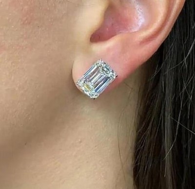 3.00 TCW Emerald Cut Lab Created Diamond Stud Earring 14k White Gold Plated
