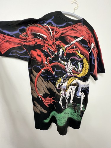 Caballero dragón azul líquido vintage 1993 AOP impresión total talla XL puntada única - Imagen 4 de 6