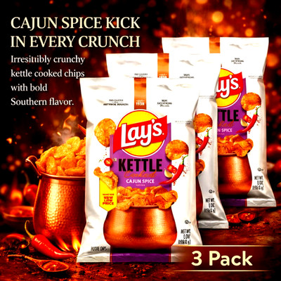 Lay's Kettle Cooked CAJUN SPICE Potato Chips 8Oz. 3 Bags LAYS Crunchy NEW