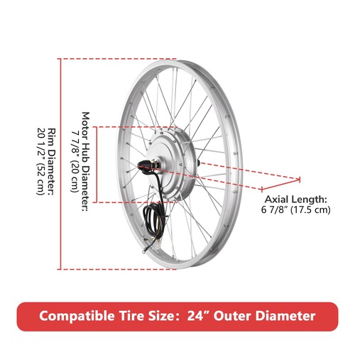 36V 750W 24" Front Wheel Electric Bicycle Conversion Kit for 24"x1.75"-2.1" Tire - Picture 3 of 9