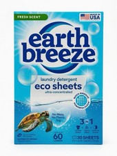 Earth Breeze Fresh Scent Laundry Detergent Eco Sheets 30ct 60 Loads NEW SEALED