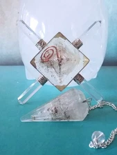 SELENITE PYRAMID, ORGONE ENERGY GENERATOR And Selenie DOWSING PENDULUM