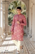Pastel Maroon Pure Linen Embroidered Kurta For Men