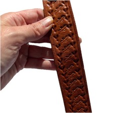 Vintage Hand tooled Braided Leather Belt Embossed Eagle Design Brown Large