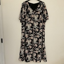 Talbots Midi Dress Plus Size 24W Black Beige Floral Button
