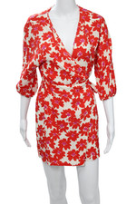 Zara Women Beige Floral Wrap Mini Dress V-Neck 3/4 Sleeve Polyester Size XS