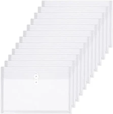 TIENO Plastic Envelopes with String Closure Clear Side Loading Folders Legal Siz