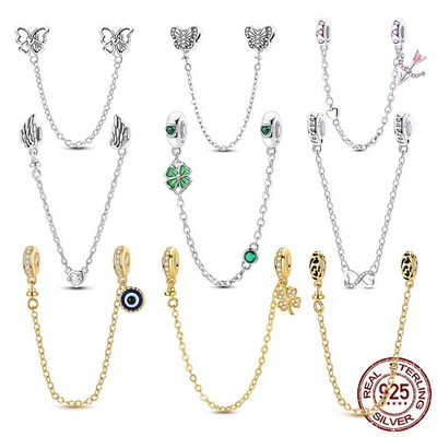 Europäisches 925 Sterling Silber Charm Liebe Sicherheitskette fit Frauen Armband
