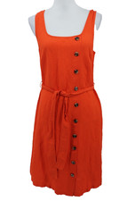 Ann Taylor Linen Blend Dress Womens Size 6 Orange Belted Sleeveless Coastal New