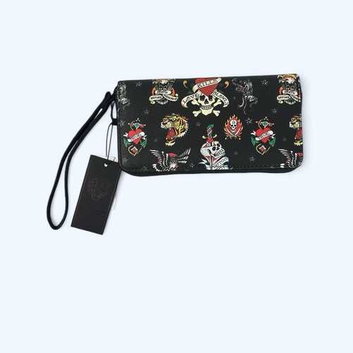 Ed Hardy Love Kills Slowly Zip Around Wallet Skulls NEW - Picture 3 of 3