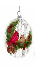 Kurt Adler Oval Shaped Glass Cardinal Pair Christmas Ornament D4571