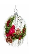 Kurt Adler Oval Shaped Glass Cardinal Pair Christmas Ornament #D4571