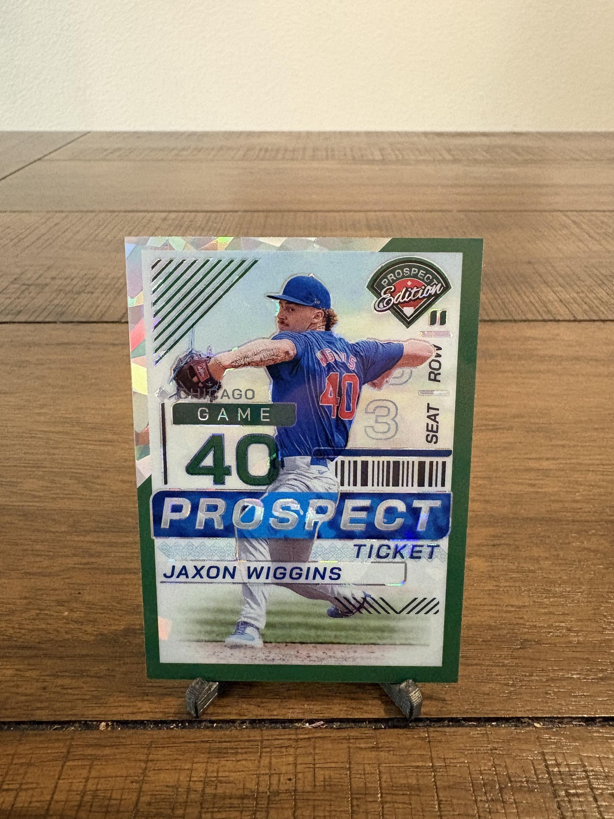 2024 Panini Prospect Edition #17 Jaxon Wiggins Green Ice Holo #/99 Cubs