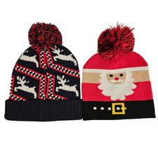 Christmas Beanie Caps Knit Holiday Toboggan Hats Santa  Reindeer One Size