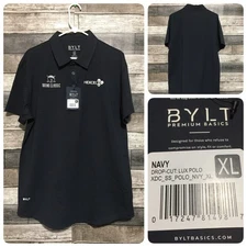 BYLT Lux Drop Cut Polo Shirt Men's XL Blue Boeing Classic Golf Hexel Stretch