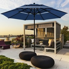 10ft 3 Tier Patio Market Umbrella Aluminum Sunshade Shelter Double Vented Navy