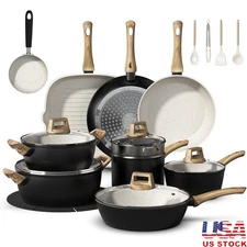 Healthy Non-Stick Ceramic Cookware Set 25PC Kitchen Pots Pans Utensils Family US