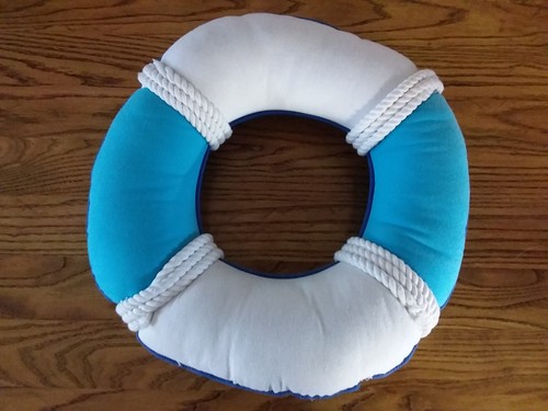 WELCOME ON BOARD Nautical Blue Cushion - Life Ring / Rope - Bathroom Wall Decor - Picture 4 of 4