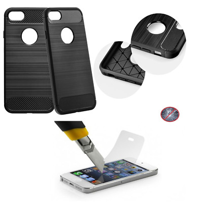 MOTOROLA MOTO E7 PLUS - Case Tasche FORCELL CARBON Hülle + HART GLAS Schwarz