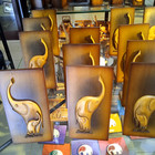 Free Standing Graceful Wooden Table Deco Elephant Couple Figurine Ornaments