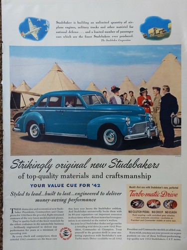 1942 vintage Original color print ad Studebaker world war 2 type print ad - Picture 1 of 2