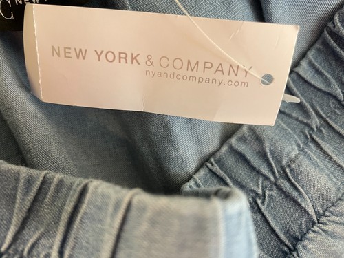 New York & Co Damen Chambray Strampler Größe XL Blau Trägerlos Taschen Neu mit Etikett - Bild 11 von 13