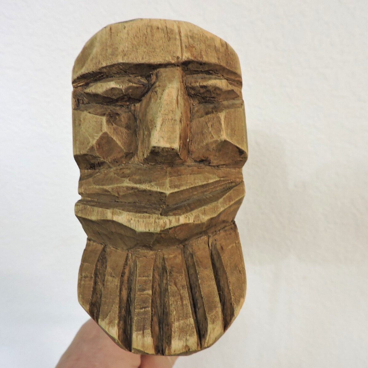 Hand Carved Folk Art Bearded Man Face Walking Cane Stick View 2